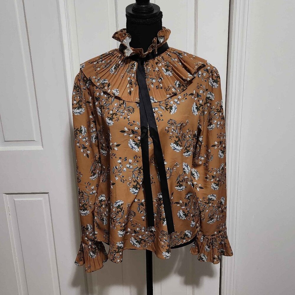 AMUSE Paris Women Floral Ruffle Blouse Dress Shirt